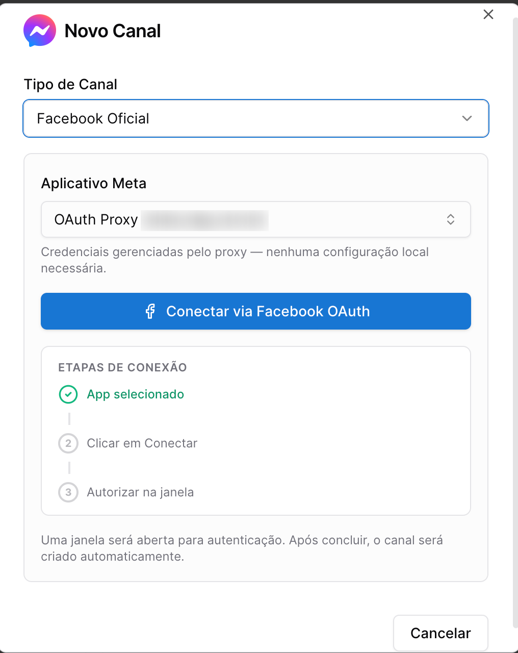 Sistema Ticket - conectar canal facebook messenger